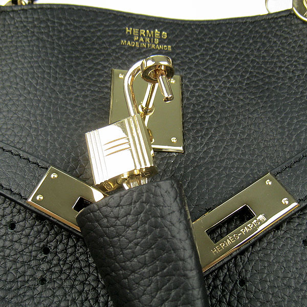 Replica Hermes New Arrival Double-duty leather handbag Black 60668